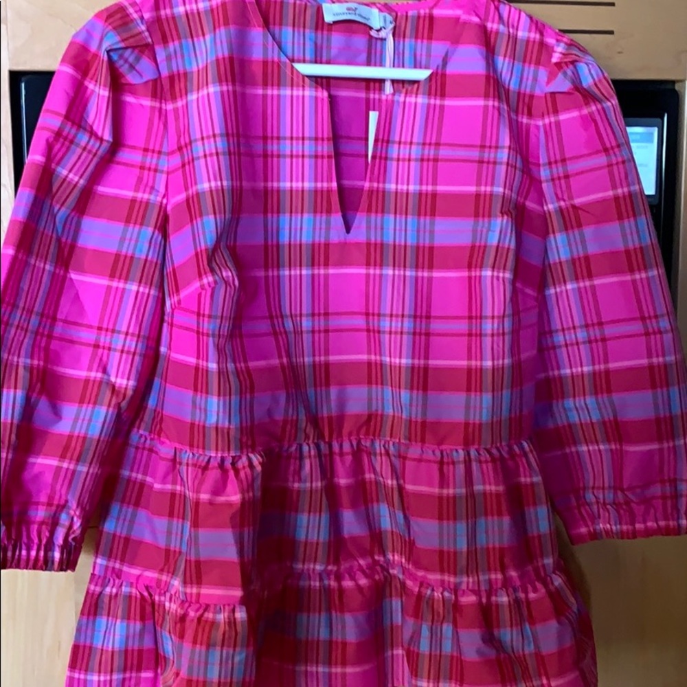 Vineyard Vines Taffeta Party Plaid Tiered Top